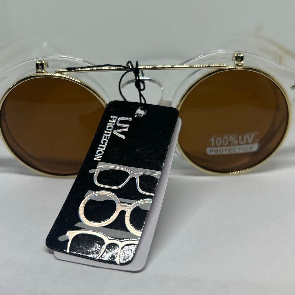 Flip Up Hippie Retro Round Yellow Frame & Lens Sunglasses - Picture 4 of 4